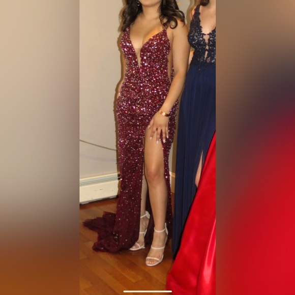 Burgundy Diamond Prom Dress - Picture 1 of 1